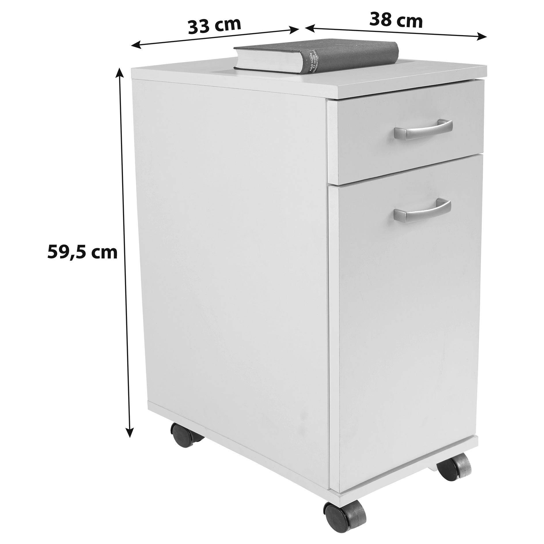 Rollcontainer - weiß - Beton-Optik - 33 cm breit