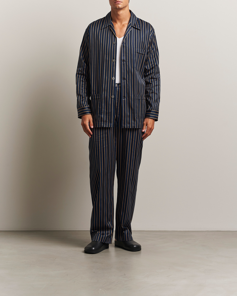 Derek Rose Striped Cotton Pyjama Set Navy