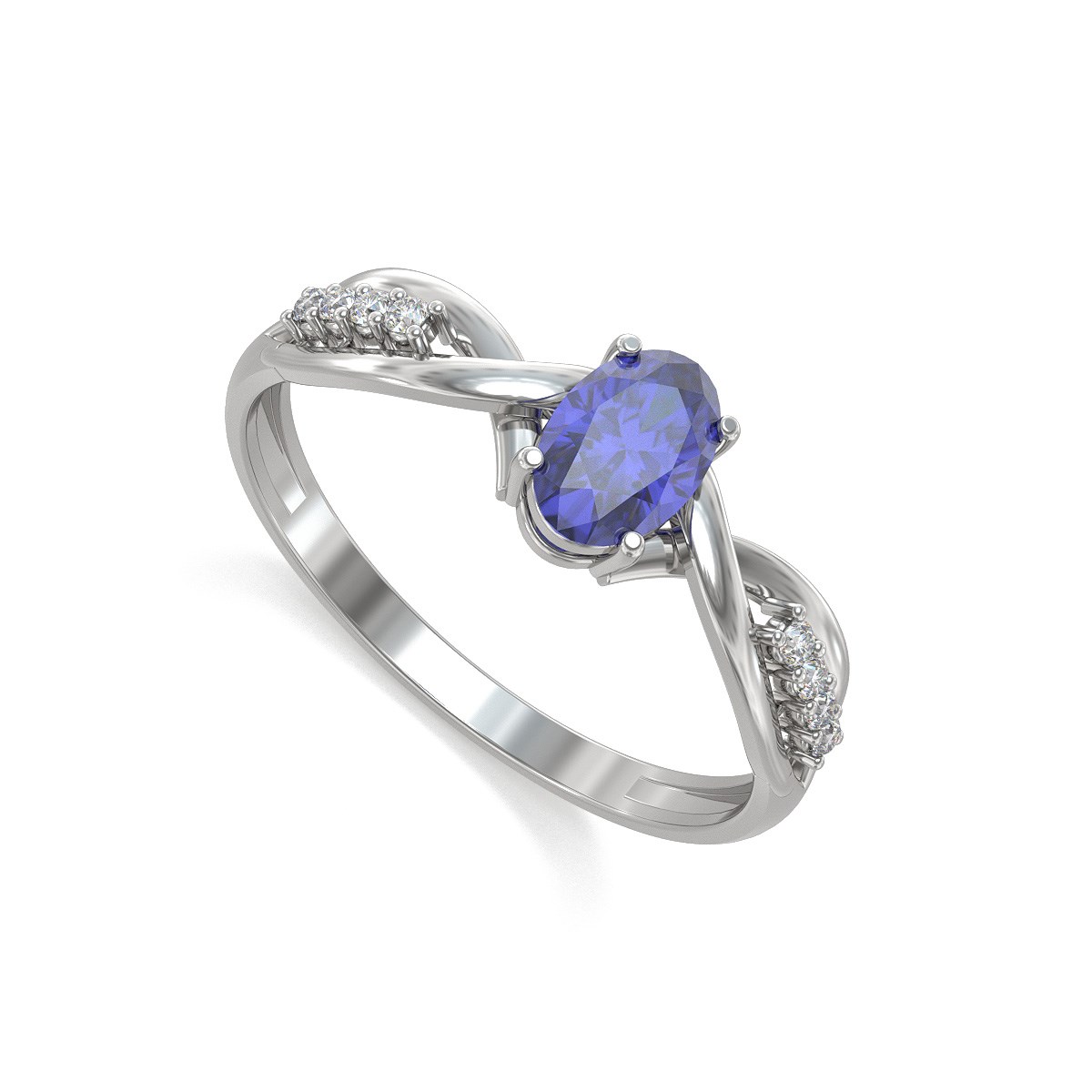 Bague Tanzanite et diamants sur Argent 925 1.32grs