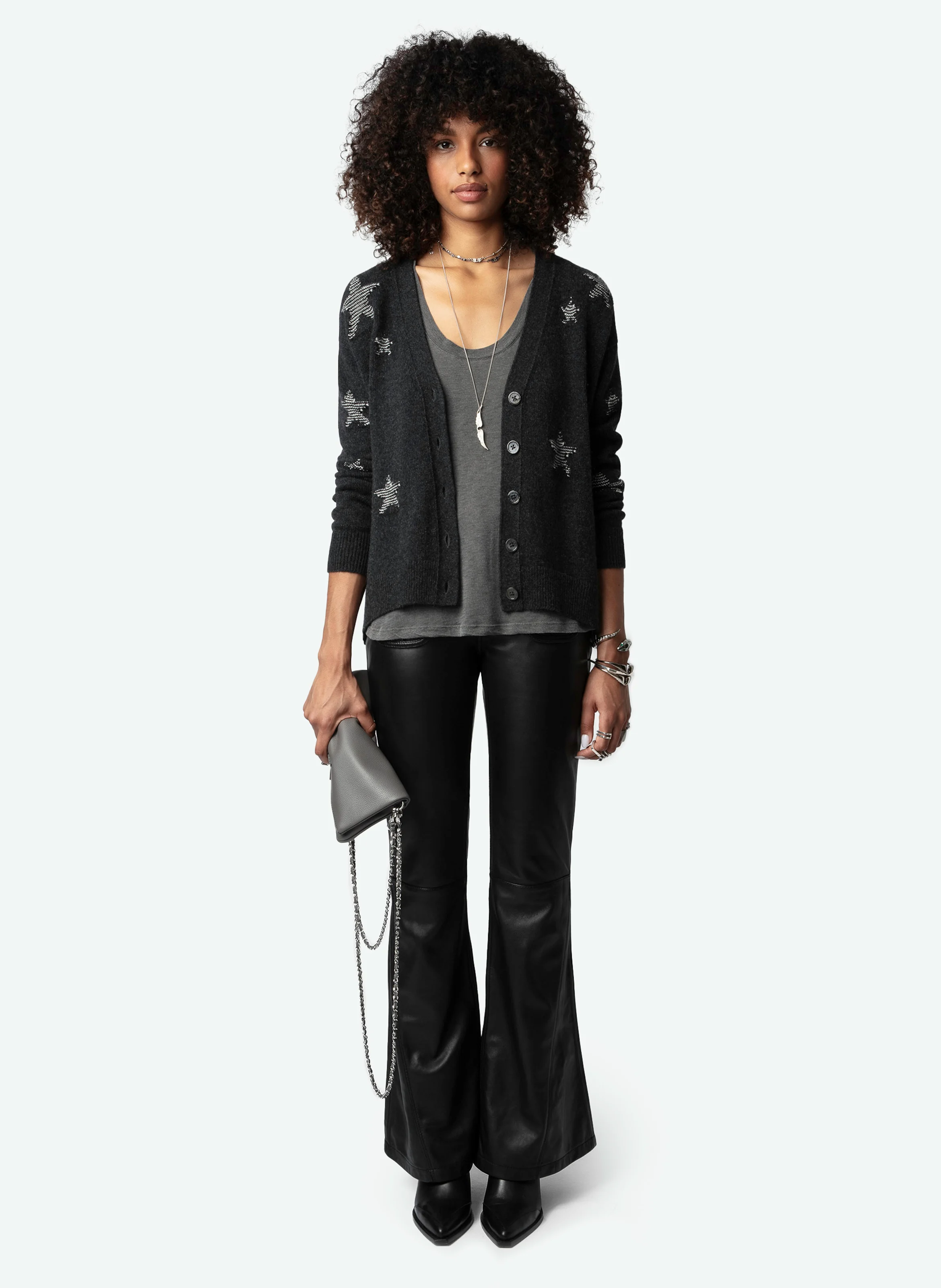 MIRKA - Cardigan à étoiles en cachemire | Gris