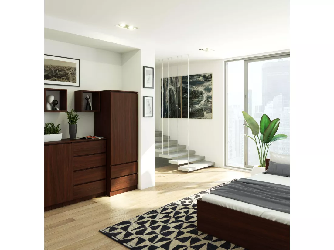Armoire AKORD S60 Wengé 60 cm 2 portes 2 tiroirs façade Wengé 1 étagère 60x51x180 cm