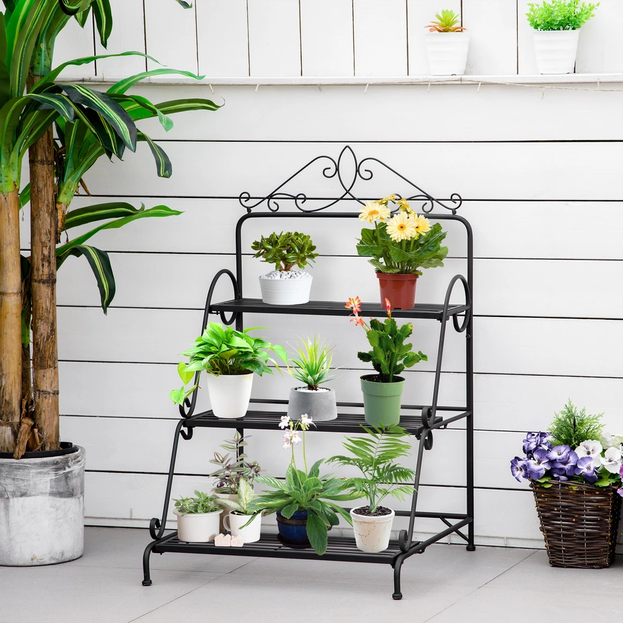 Outsunny Pflanzenständer mit erhöhtem Design schwarz