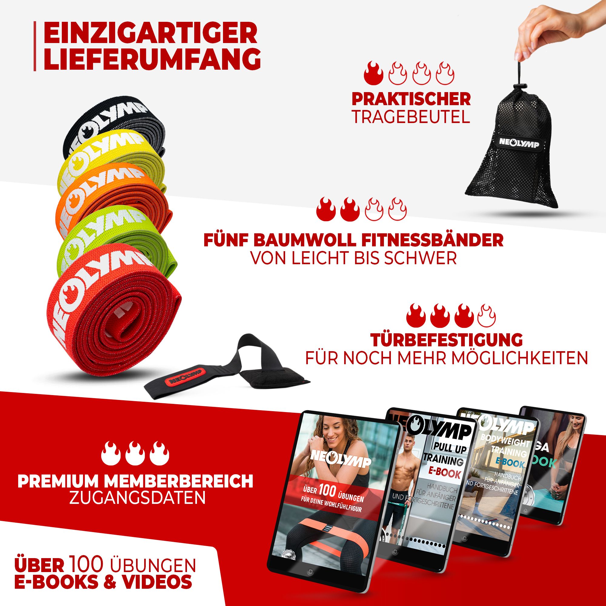 NEOLYMP lange Fitnessbänder Stoff