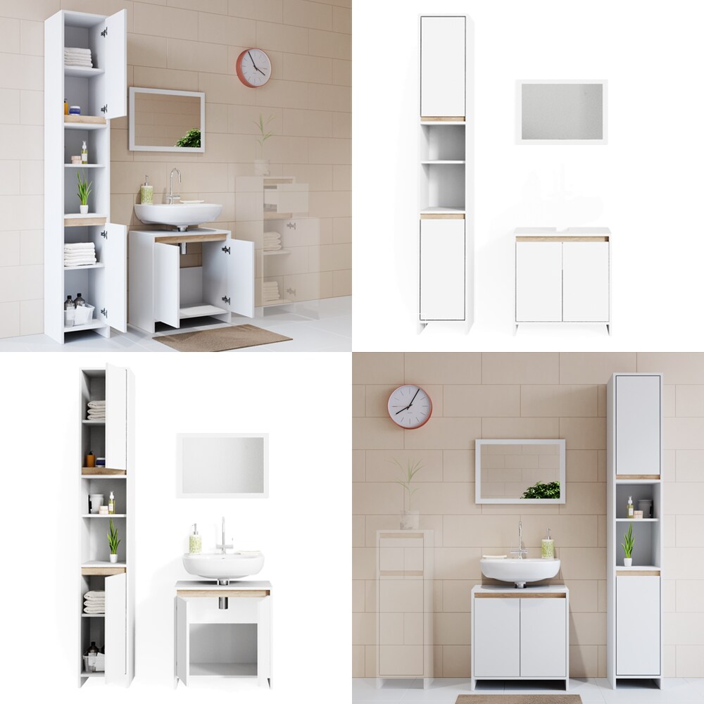 VICCO Badmöbel Set EMMA Weiß Sonoma Eiche Spiegel Unterschrank Hochschrank Midi