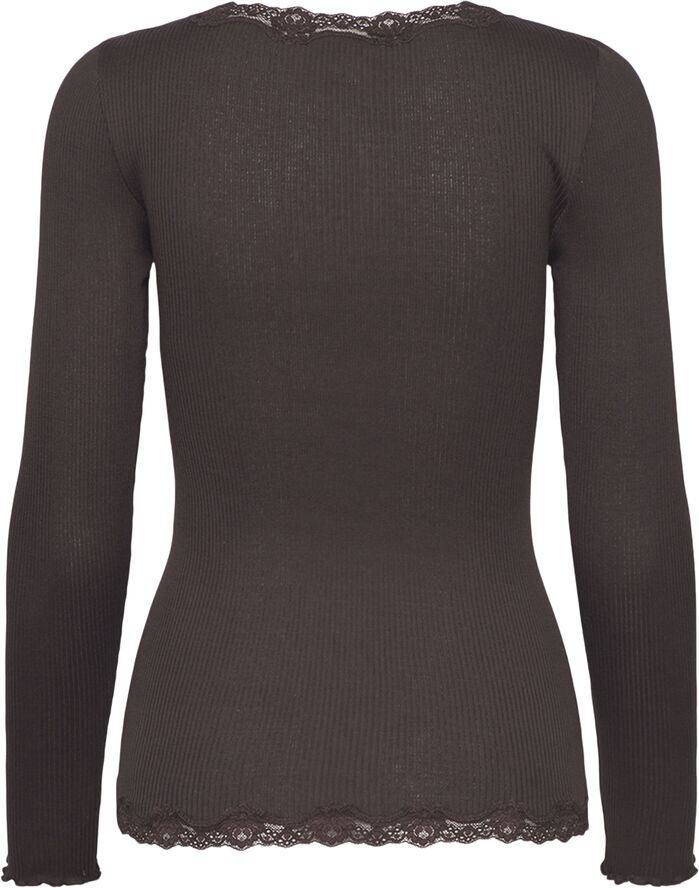 Rosemunde Silk cardigan w/ lace Dark espresso
