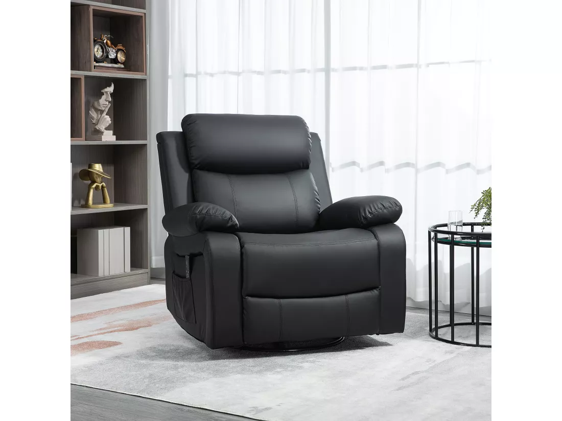 Fauteuil de massage et relaxation électrique inclinable pivotant repose-pied télécommande noir