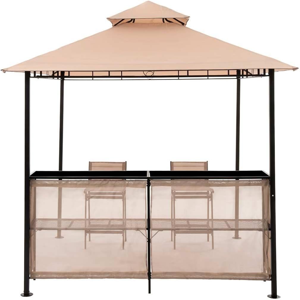 OUTLIV. Gartenpavillon, mit Bar und 2 Stühlen, strapazierfähig, langlebig, inkl. Thekenabdeckung und integrierter Dachlüftung, 240x240x250, Beige