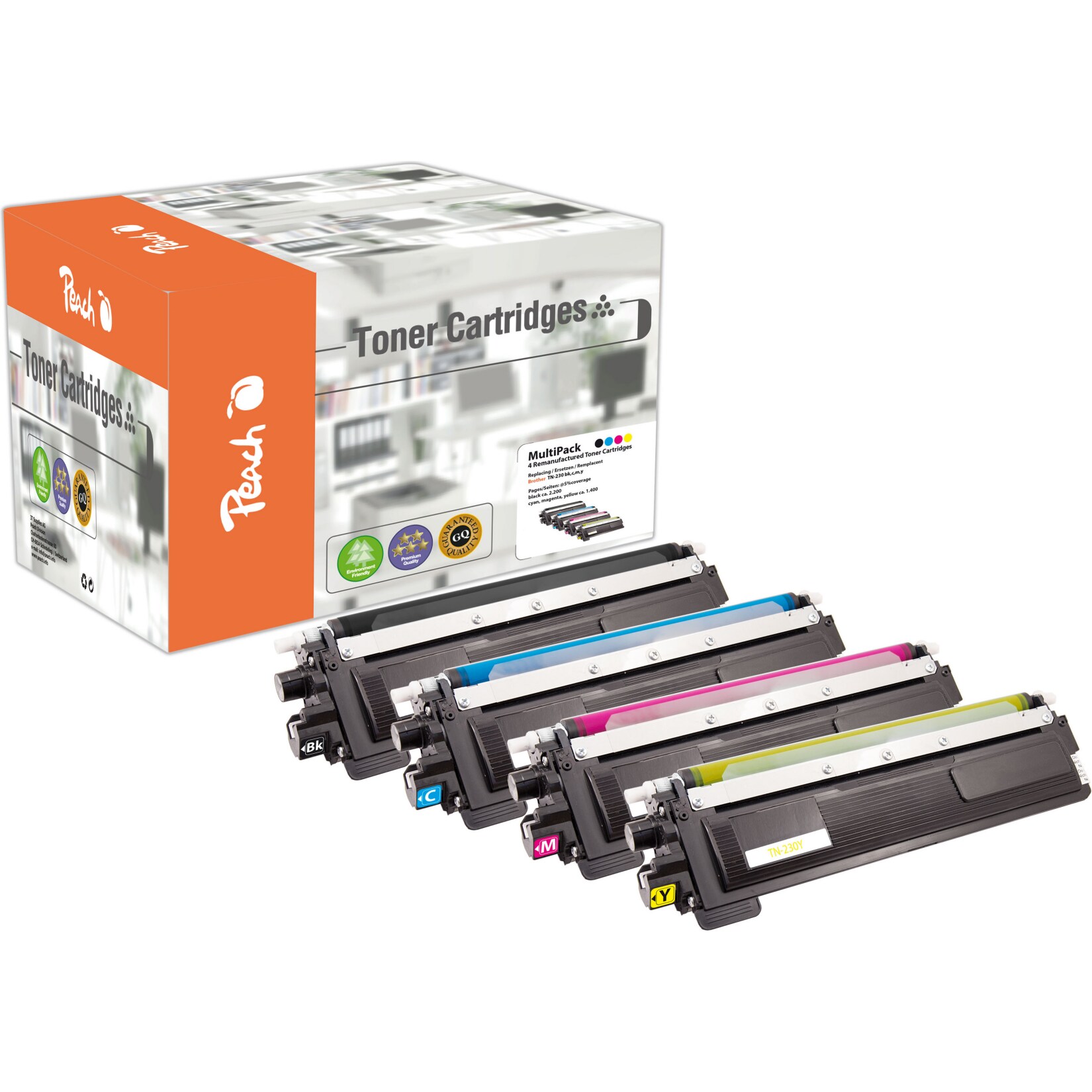 Peach B2304 Toner (bk, c/m/y) ersetzt Brother TN-230 für z.B. Brother DCP -9010 CN, Brother HL -3000, Brother HL -3040 CN, Brother HL -3045 CN (wiederaufbereitet)