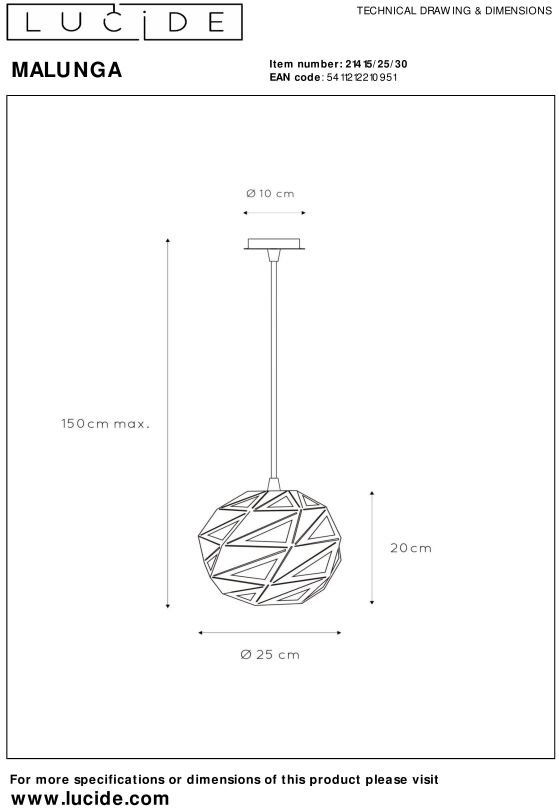 Lucide   Malunga Hanglamp