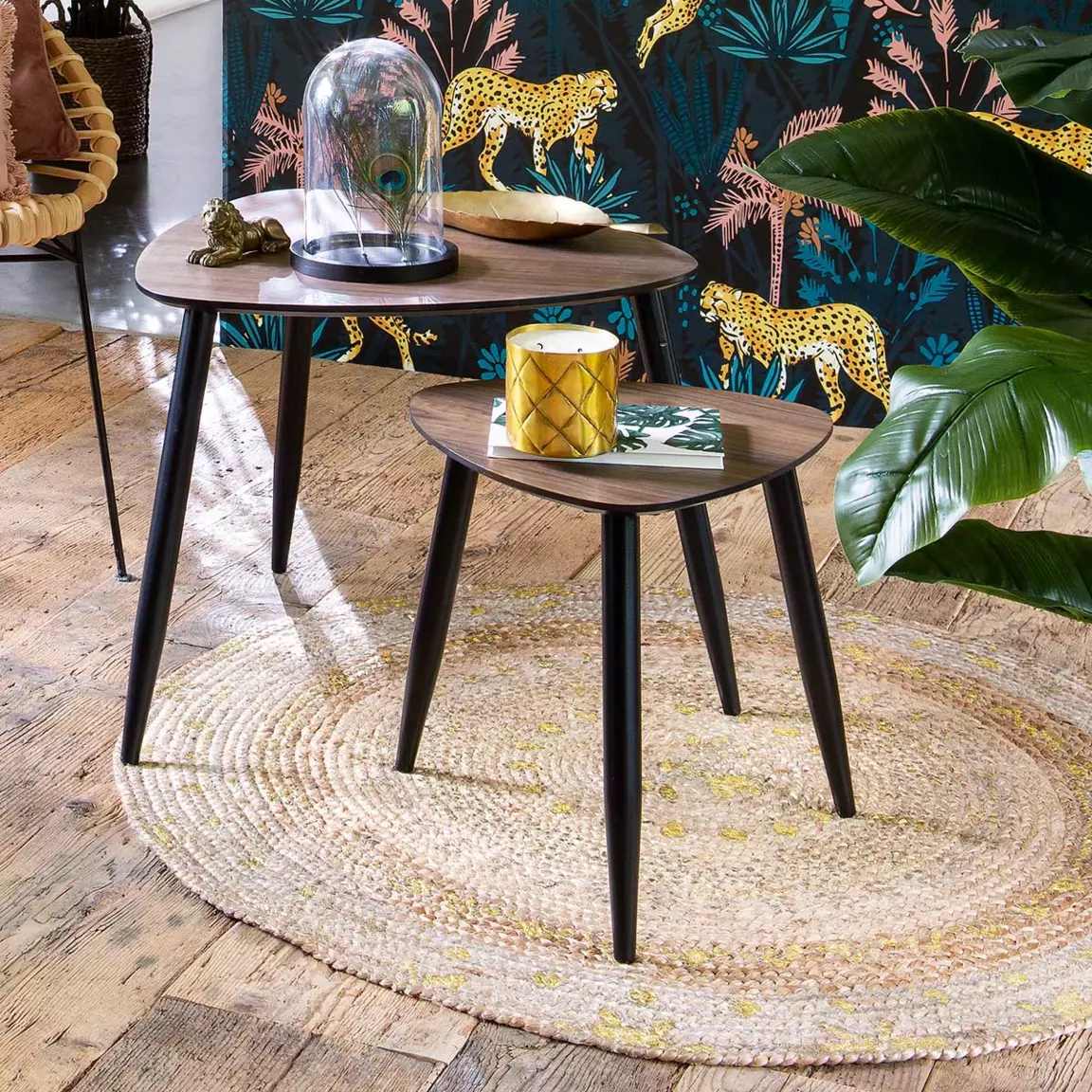 Tapis de salon jute rond (115 cm) Gold shine Or