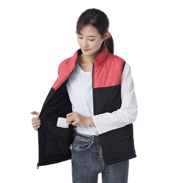 Opvarmet vest med dobbelte kontroller, konstant temperatur og varme Sort+rød 4XL