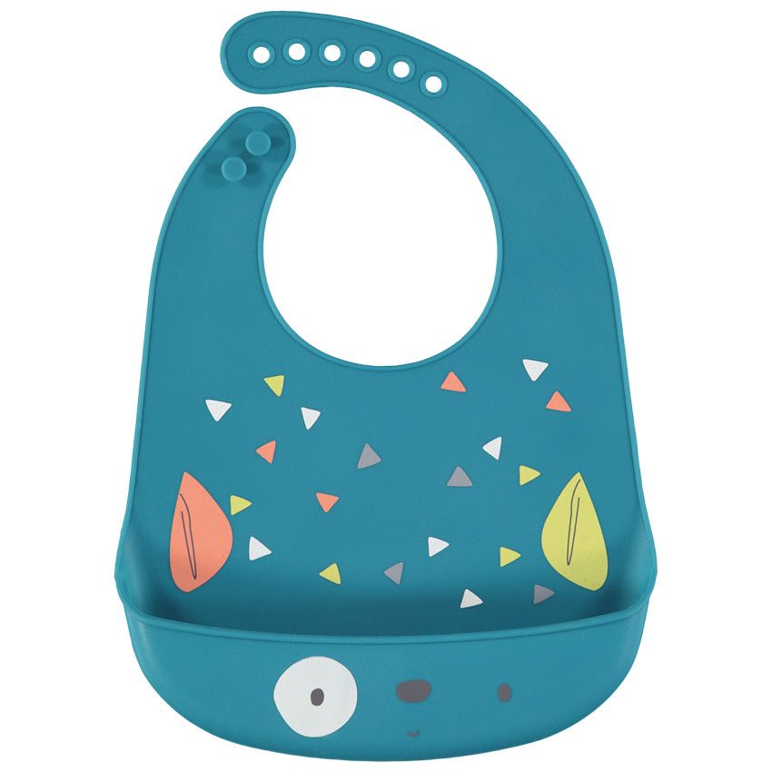 Bavoir en silicone motif petit monstre - Bleu - Ecru