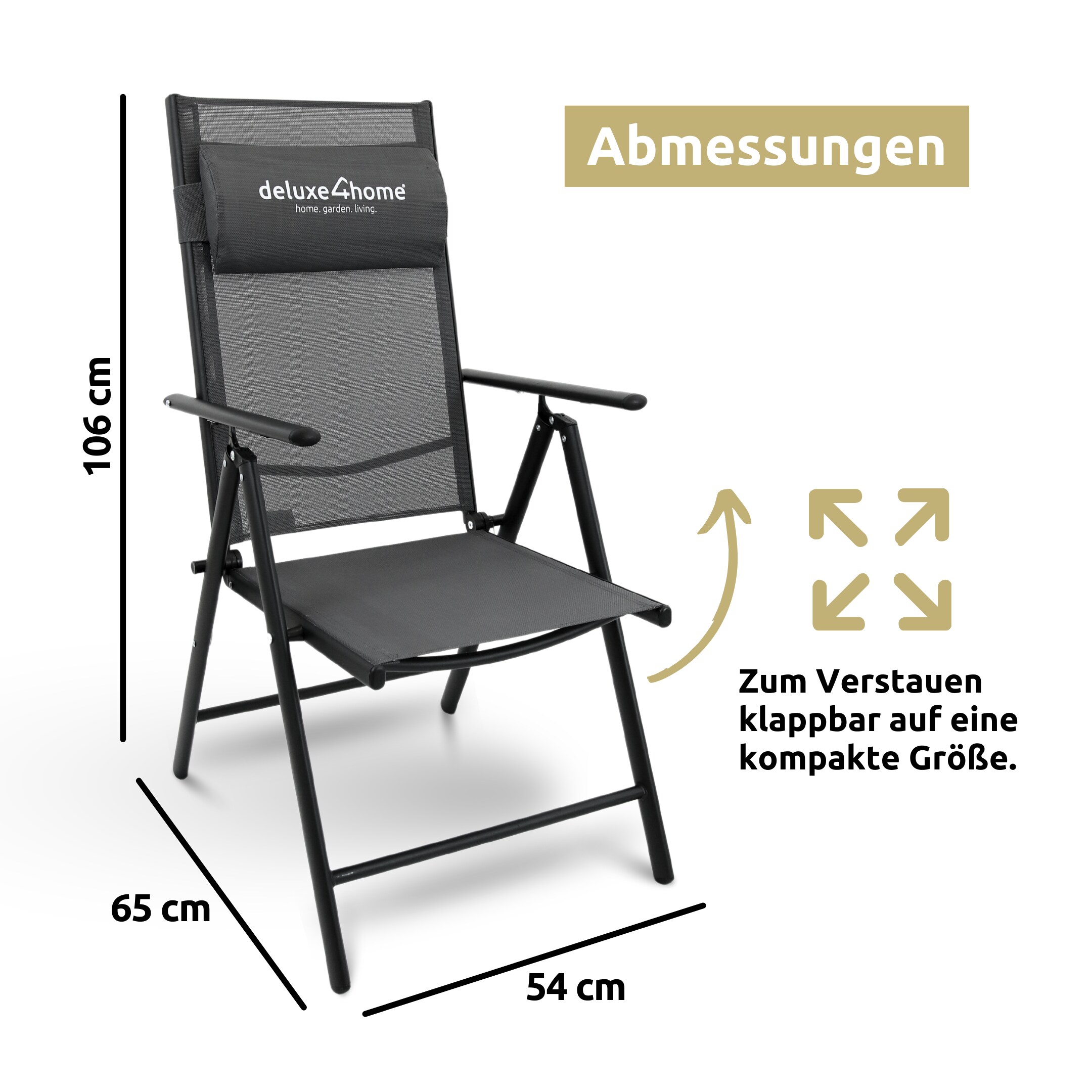 deluxe4home® Gartenstuhl Klappstuhl mit 7-stufig verstellbarer Rückenlehne