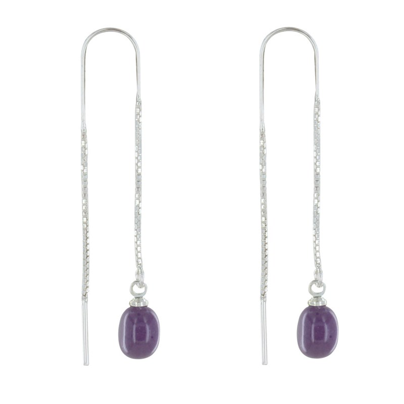 Boucles d'Oreilles Chainette Argent et Perle Céramique