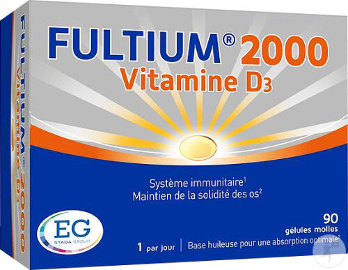 Fultium 2000 Vitamine D3 Système Immunitaire-Solidité Des Os 90 Gélules Molles