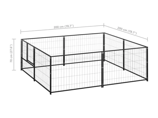 Chenil extérieur cage enclos noire 200 x 200 x 70 cm 02_0000531
