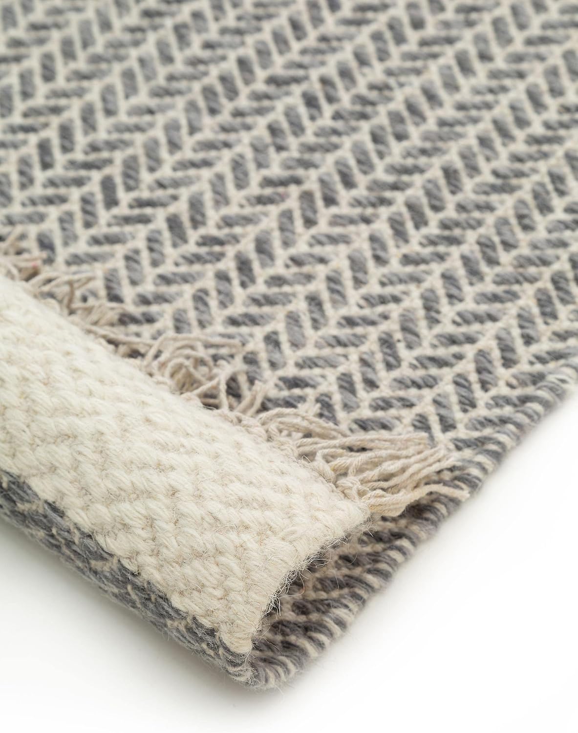benuta Pure Wollteppich Kim - Grau 160x230 cm - Baumwolle,Wolle - Rechteckig & im Style: Ikat, Hygge & Cozy, Minimalistisch - Pflegeleicht für Wohnzimmer Schlafzimmer