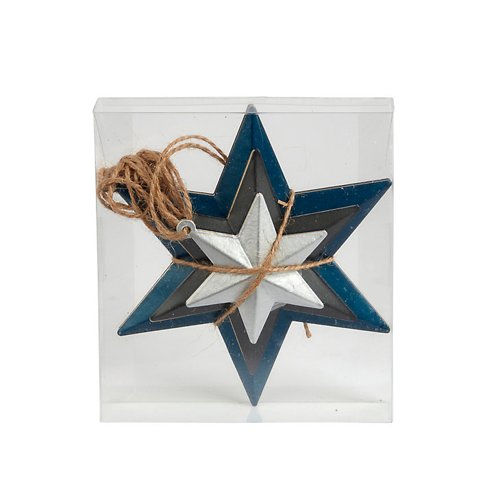 Assortiment 12boules de noel étoiles nordiques en métal à suspendre