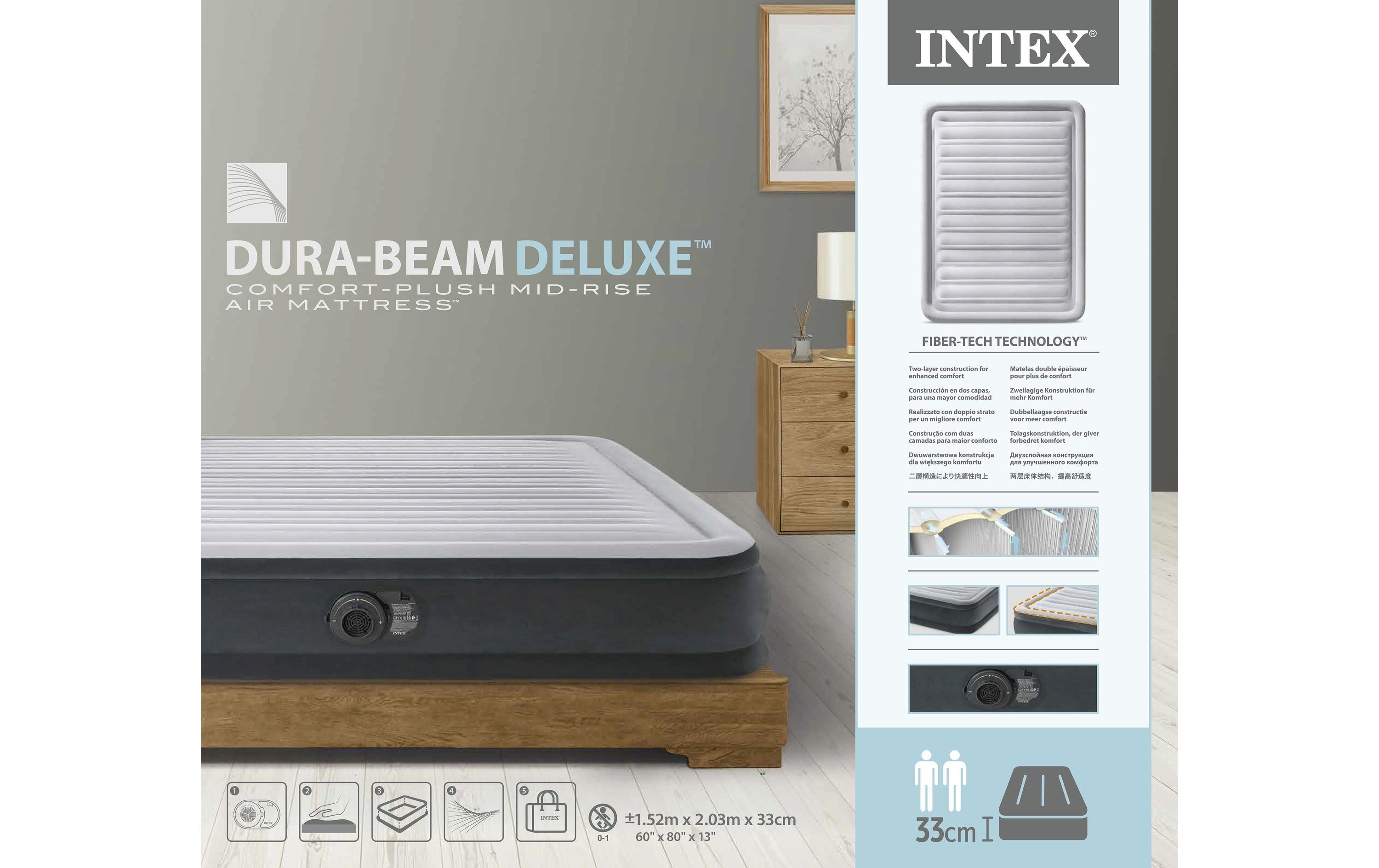 Luftbett Dura Beam Deluxe Queen 152 x 203 x 33 cmLuftbett mit integrierter Pumpe