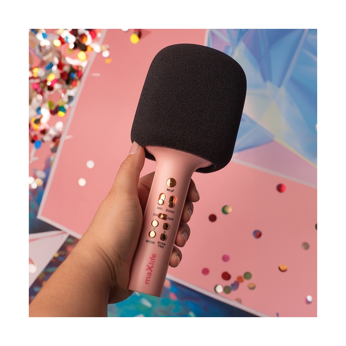 Maxlife MXBM-600 - Trådløs karaokemikrofon med innebygd høyttaler, rosa