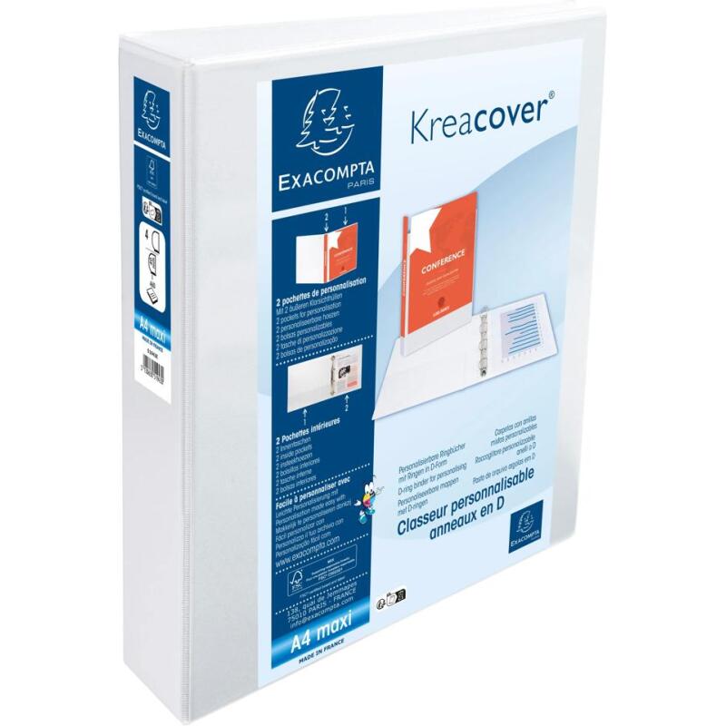 Classeur personnalisable rigide 2 poches KreaCover - 4 anneaux en D 40mm - A4 maxi