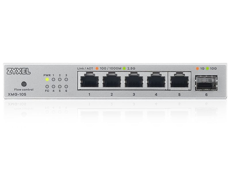 Zyxel Switch XMG-105 6 Port Hochleistungs-2.5G Unmanaged Switch mit 10G Uplink – Effizienz für professionelle Netzwerkanforderungen
