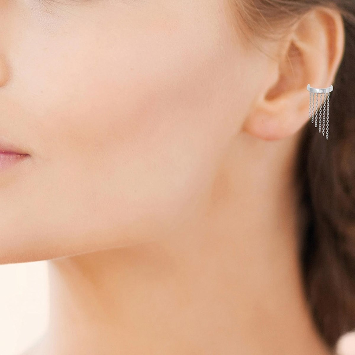 Clip d'oreille earcuff avec chaînettes pendantes Argent 925 Rhodié