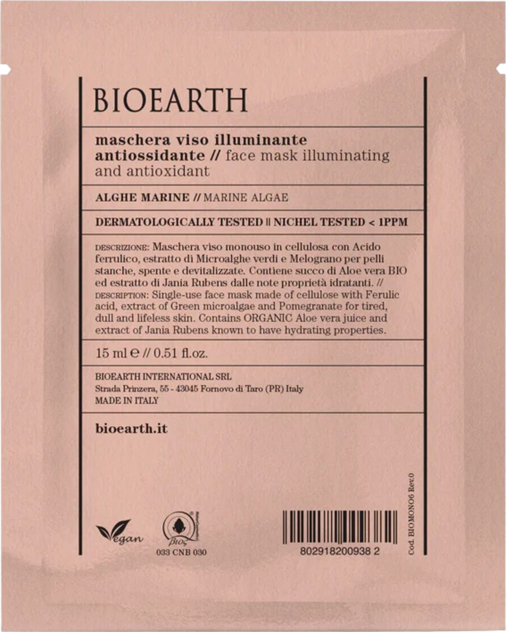 BIOEARTH  Aufhellende & Antioxidative Gesichtsmaske, 15 ml