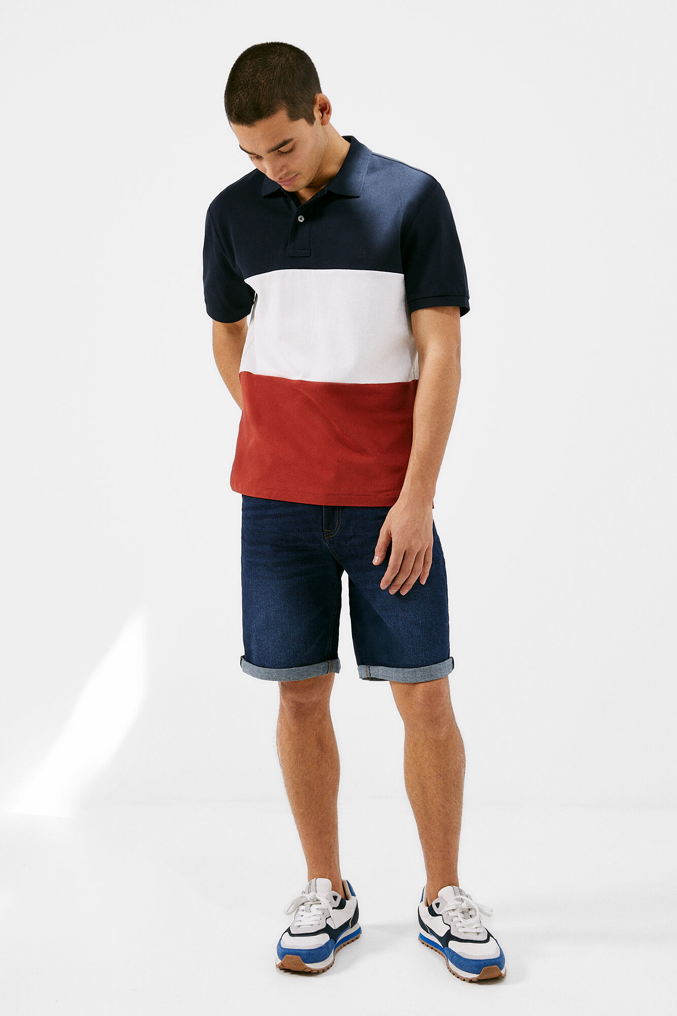 Polo piqué bloco tricolor - laranja