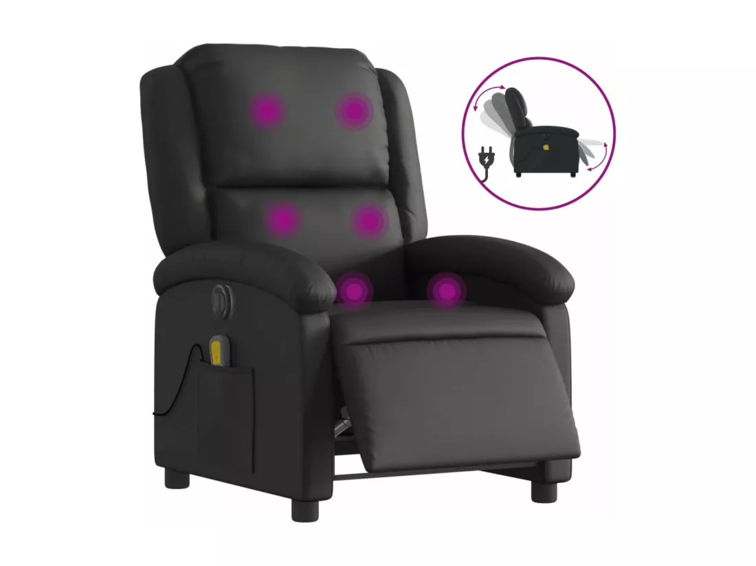 Fauteuil de massage inclinable électrique noir cuir véritable