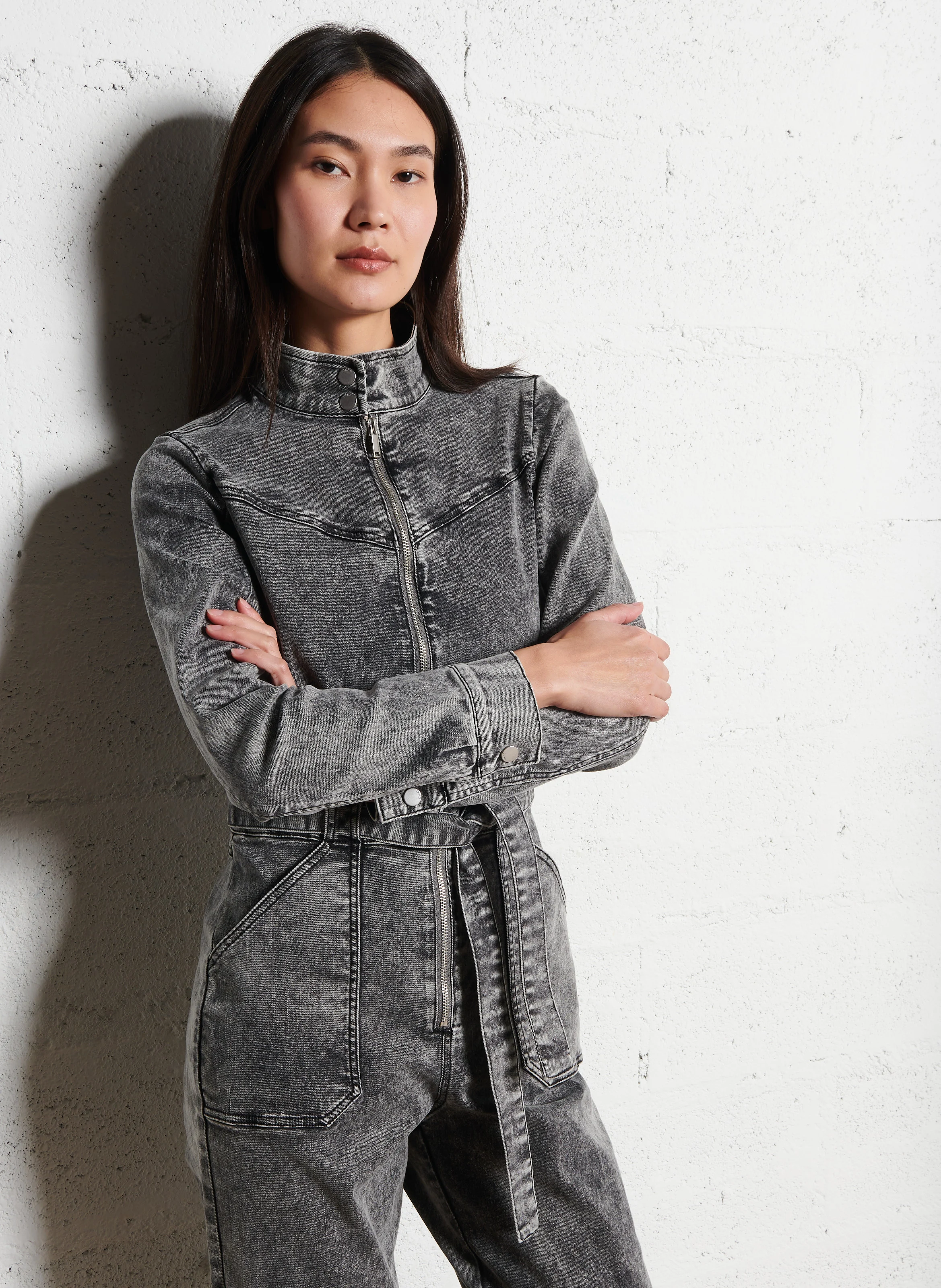 Combinaison col montant en jean | Gris