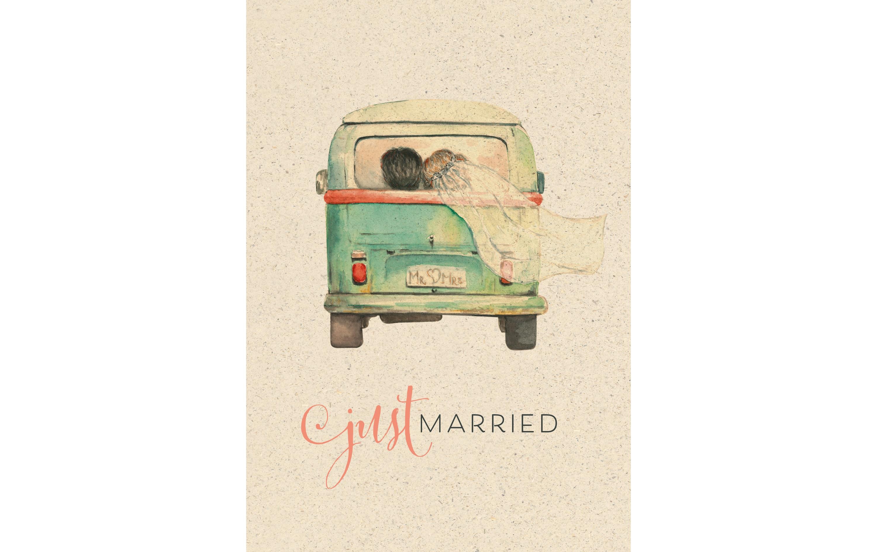 Hochzeitskarte Just Married 12.2 x 17.5 cmGraspapierkarte