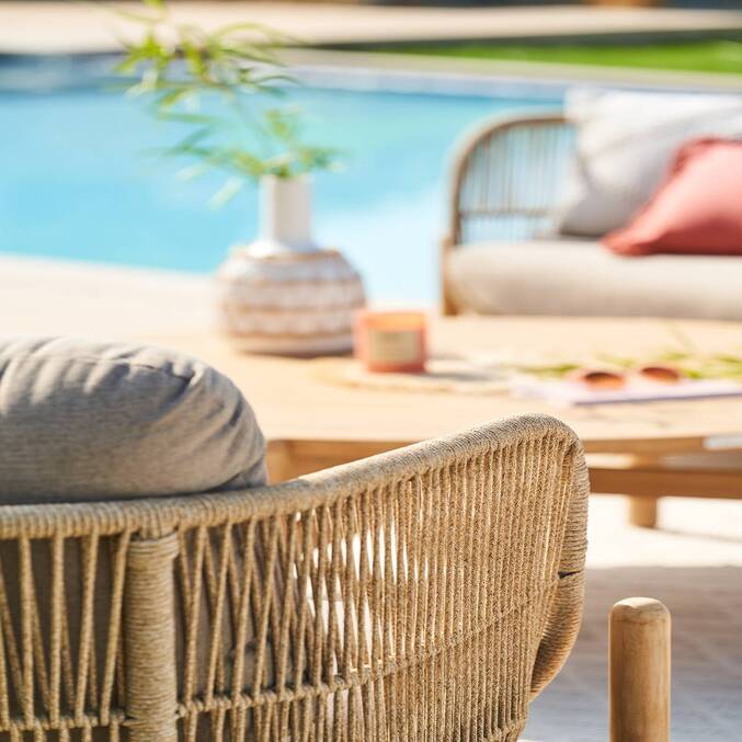Fauteuil de salon de jardin DEONA Taupe & Acacia