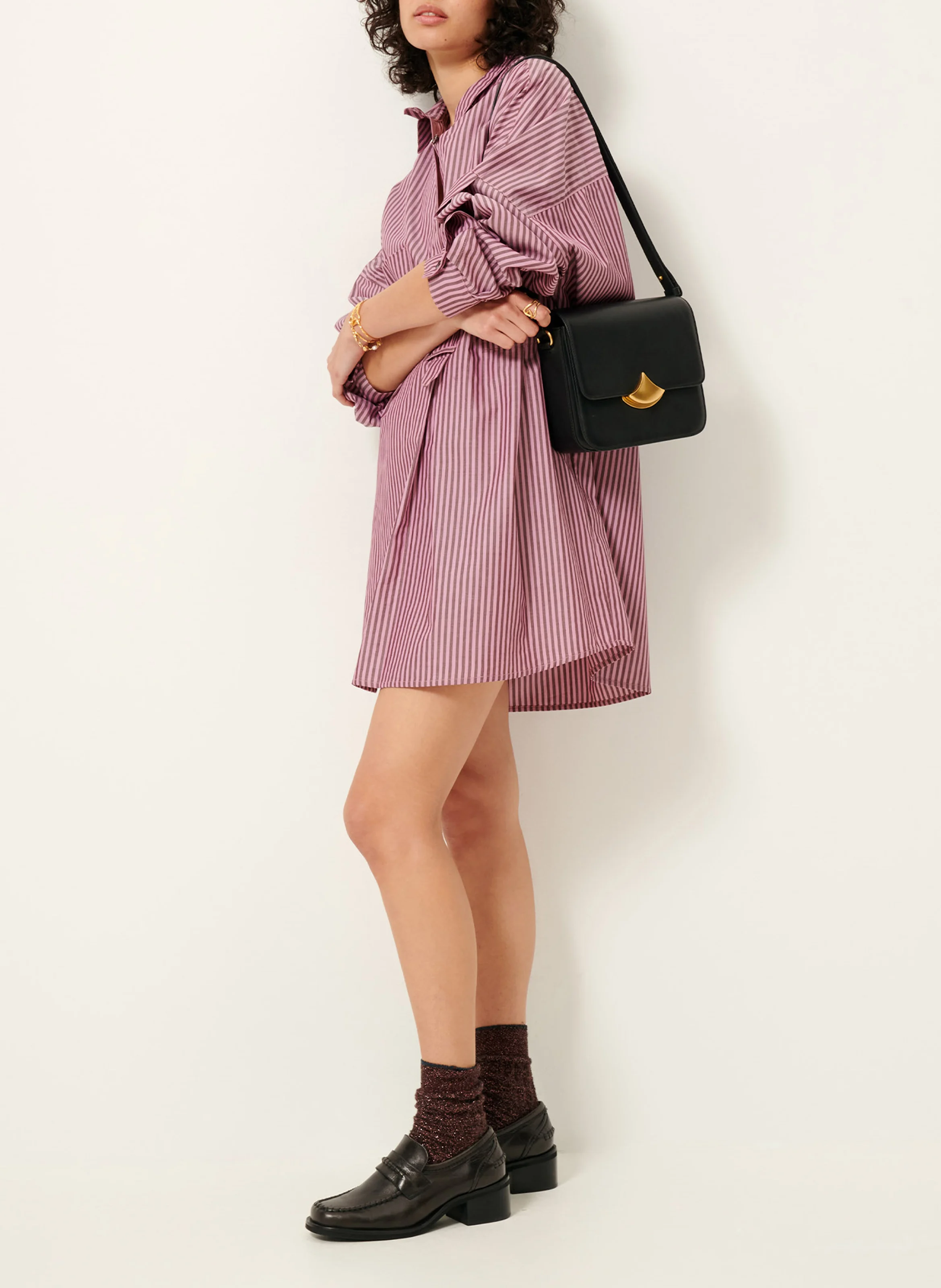 FONTELLA - Robe chemise col classique ample en coton rayé | Rose
