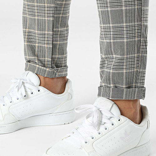 Pantalon A Carreaux Gris Beige