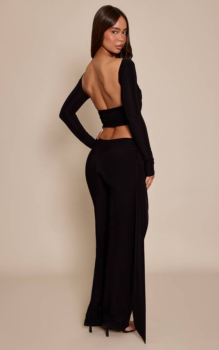 Noir Pantalon Droit À Double Couche Slinky Avec Drapé Torsadé