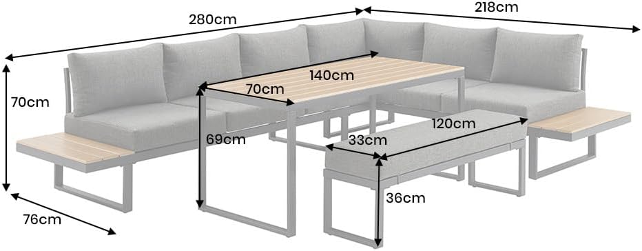 Riess Ambiente Wetterfestes Gartenmöbel Set Ibiza Grand - 280cm - anthrazit - Aluminium Lounge mit Sitzpolstern Outdoor modern