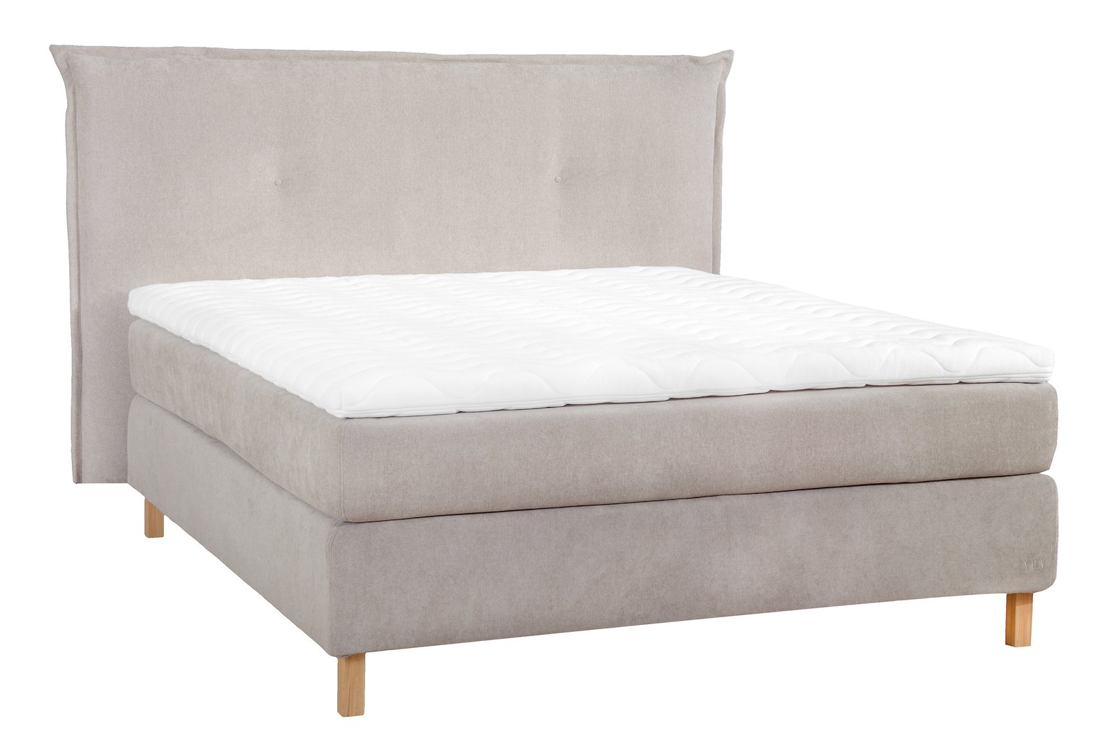 Premium 10 kontinentalseng 150x200 cm i tekstil Storm 09 mørk beige med medium/medium fasthet, Premium 10 overmadrass og firkantet hvitoljede eikeben 15 cm