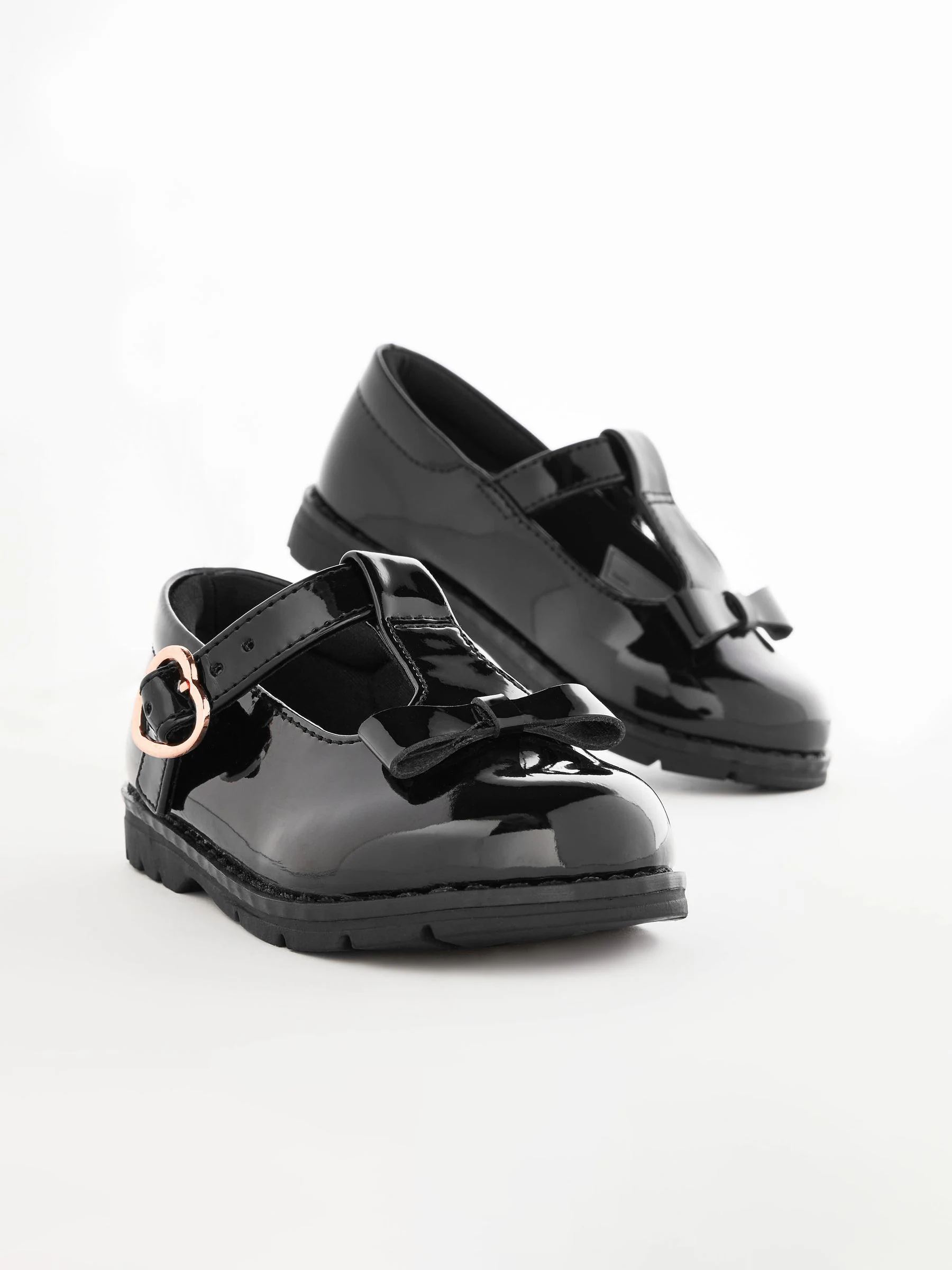 Zwart lak - Junior schoolschoenen met T-bandje en strik