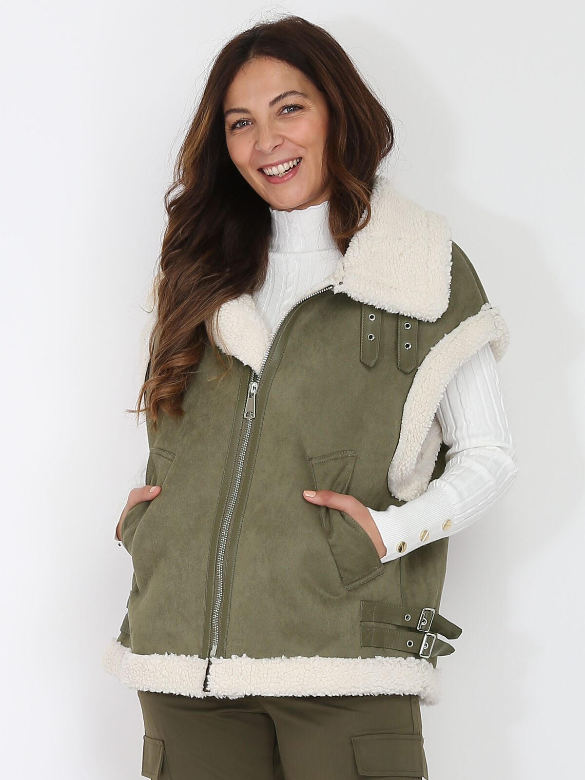 Manteau aviateur sans manches- Kaki