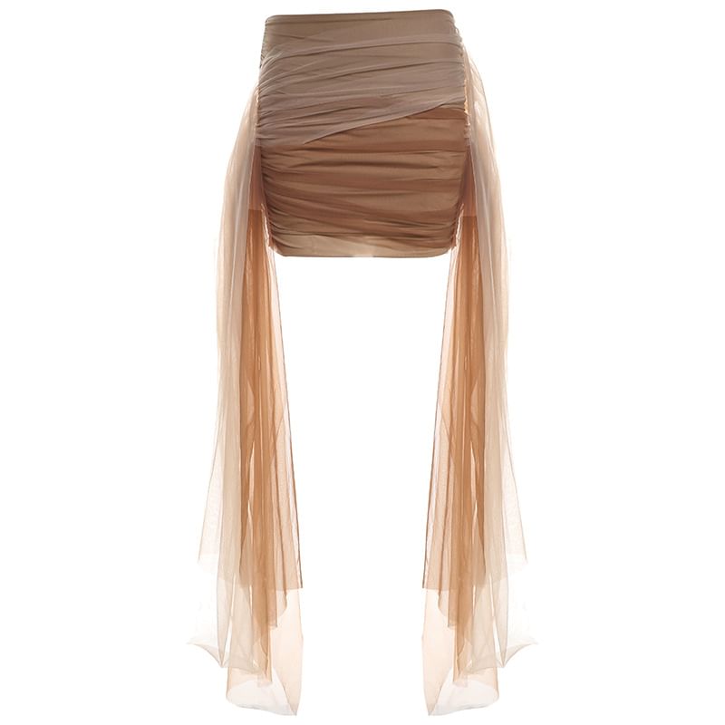 Sugarcoat - Crop top met bloemendetail en strass-ketting van mesh / mini-kokerrok met gerimpelde taille