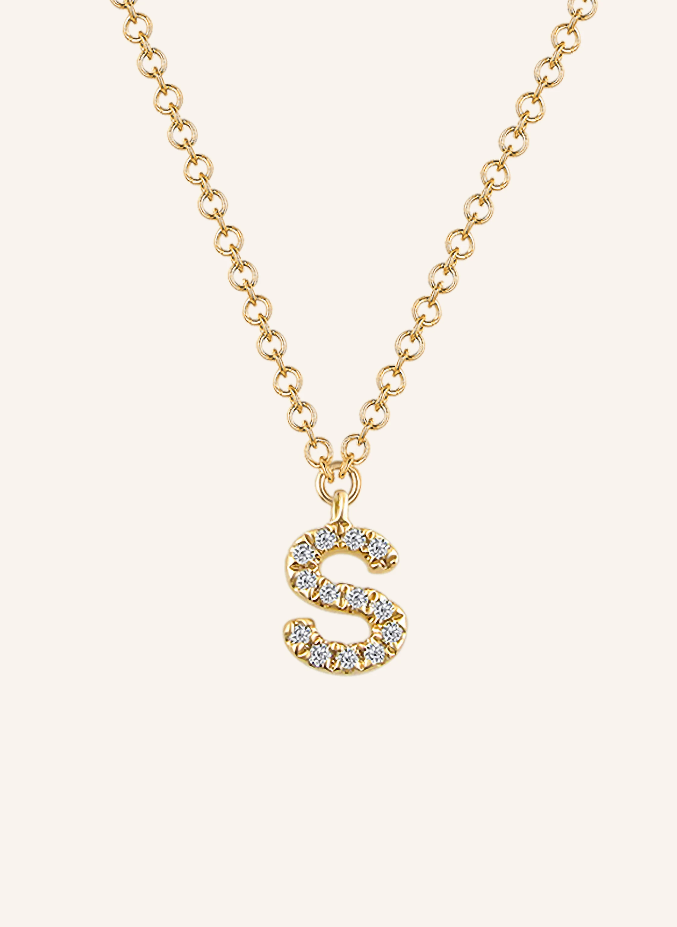Leaf INITIALIEN Halskette „S“ aus 14 Karat Gelbgold mit Diamanten