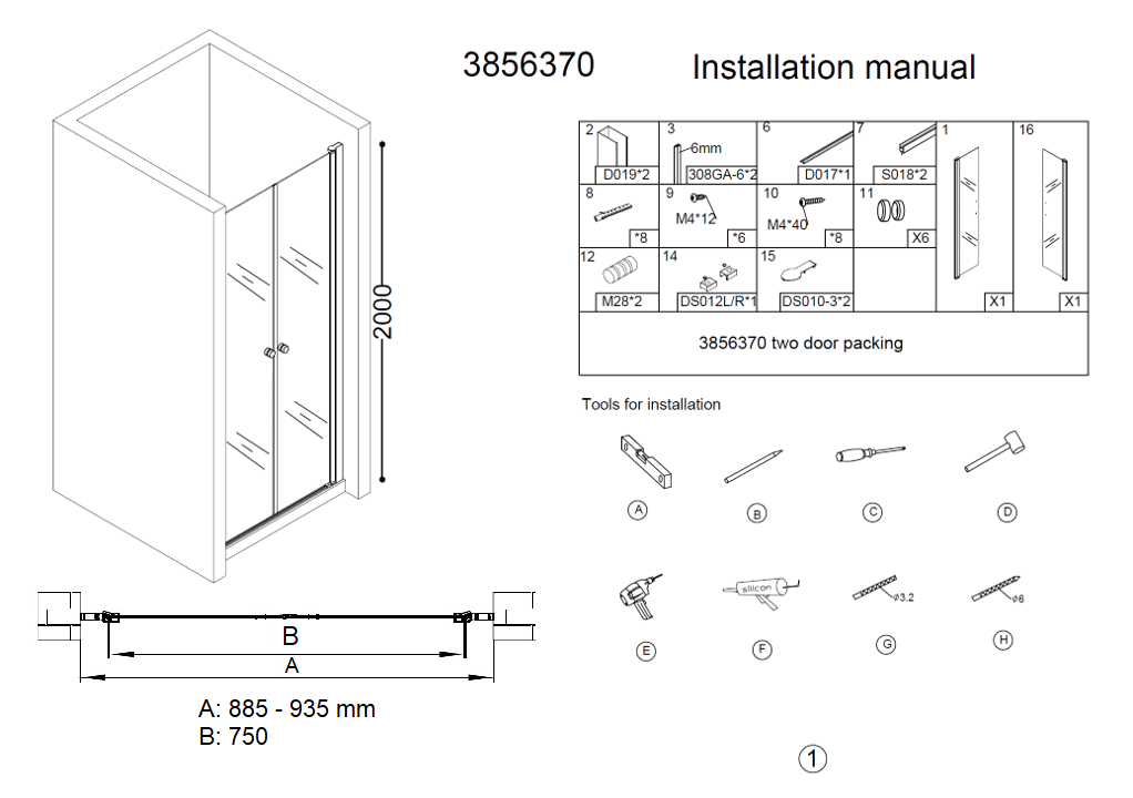 Best Design Erico pendeldeur 90x200cm anti-kalk