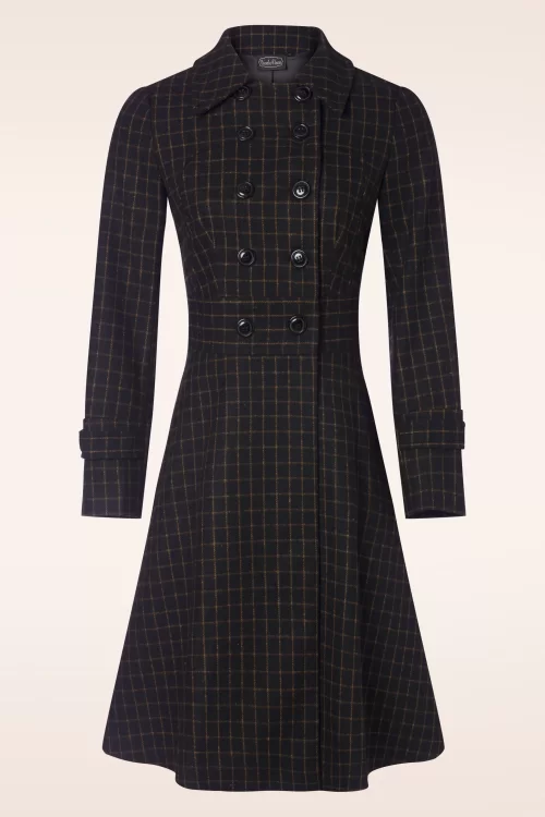 Vixen Double breasted plaid jas in zwart