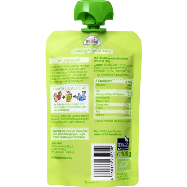 Bio Fruchtpüree Birne, Apfel & Hirse