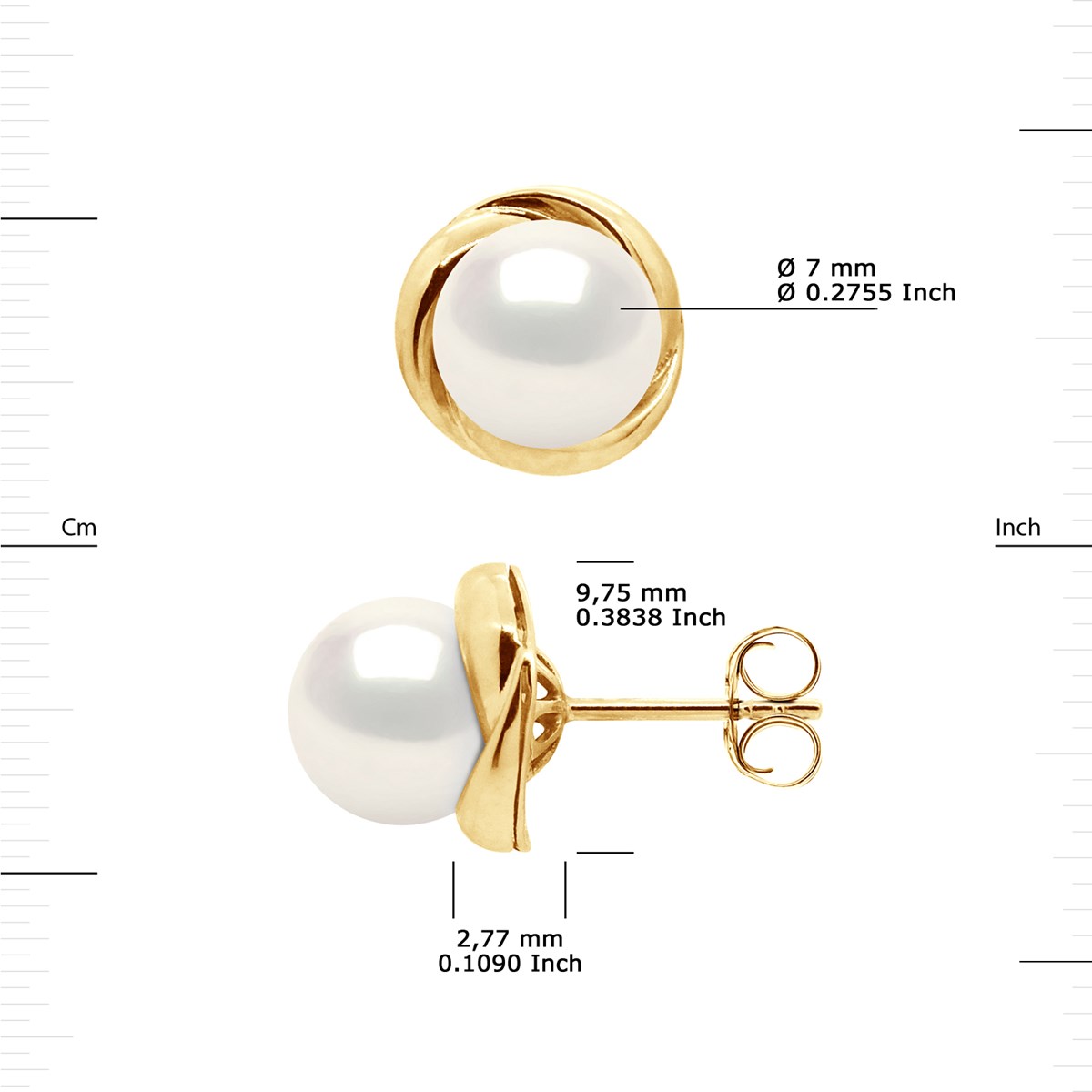 STELLA - Boucles d'Oreilles Perles d'Eau Douce 7-8 mm Blanches Or Jaune