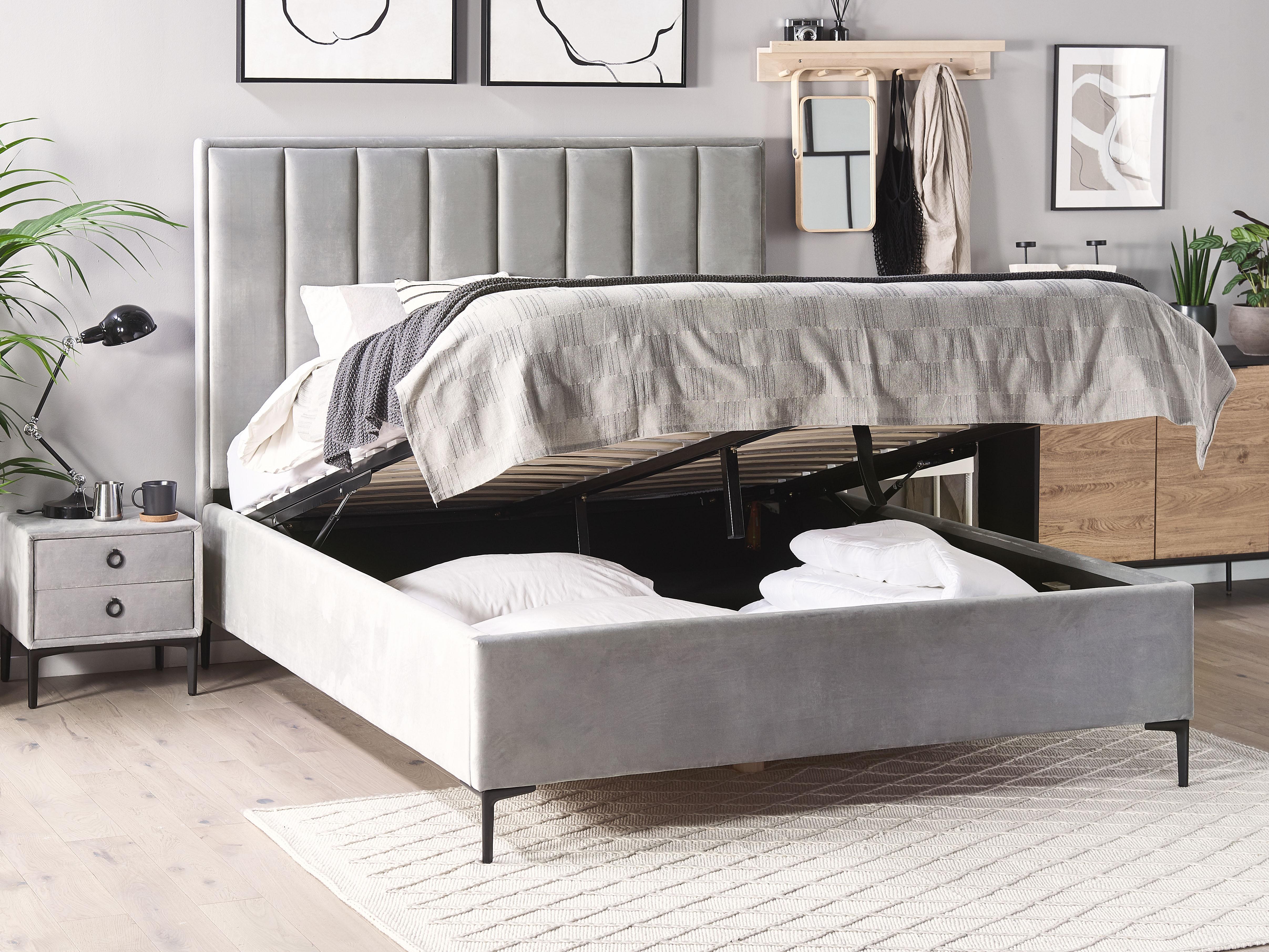 Bed met opbergruimte Fluweel SEZANNE 180 x 200 cm Lichtgrijs