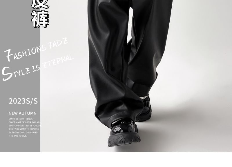 Colarseo - Hoge taille effen imitatieleren losse broek (verschillende ontwerpen)