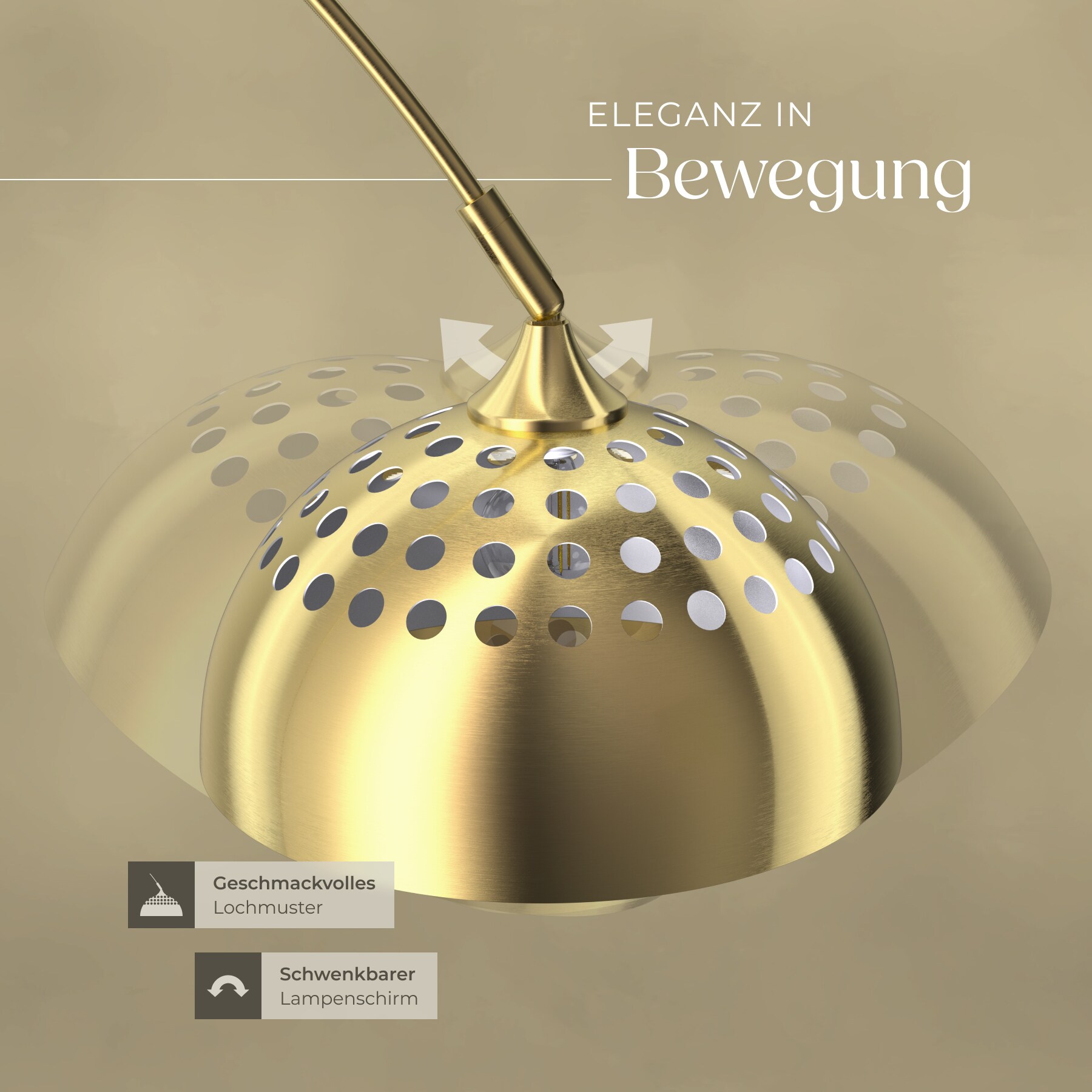 tectake® Bogenleuchte, 70er Jahre Retro-Stil, Teleskopbogen mit schwenkbarem Lampenschirm, Fußschalter, höhenverstellbar 187 - 206 cm