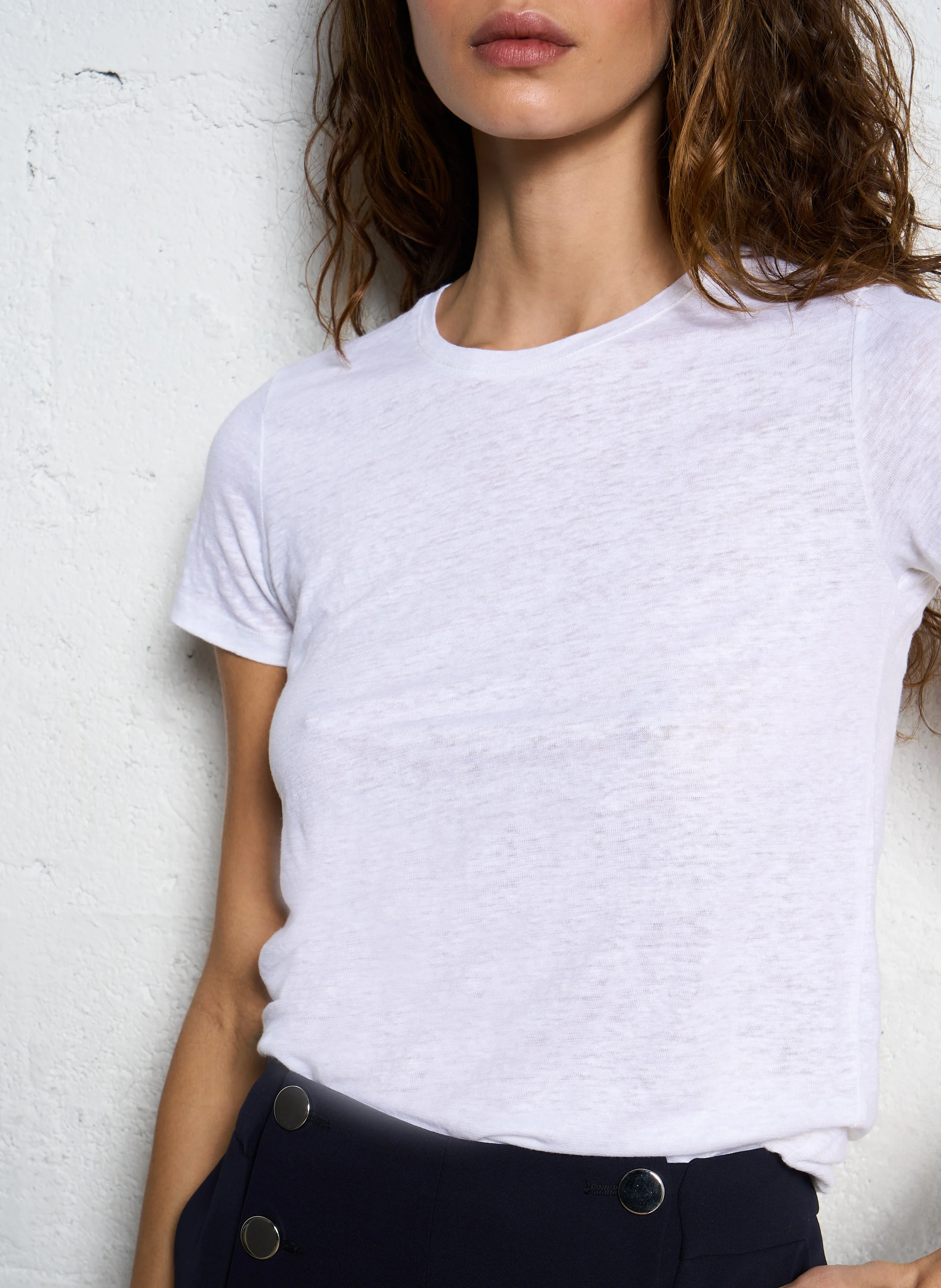 Tee-shirt col rond en lin mélangé | Blanc